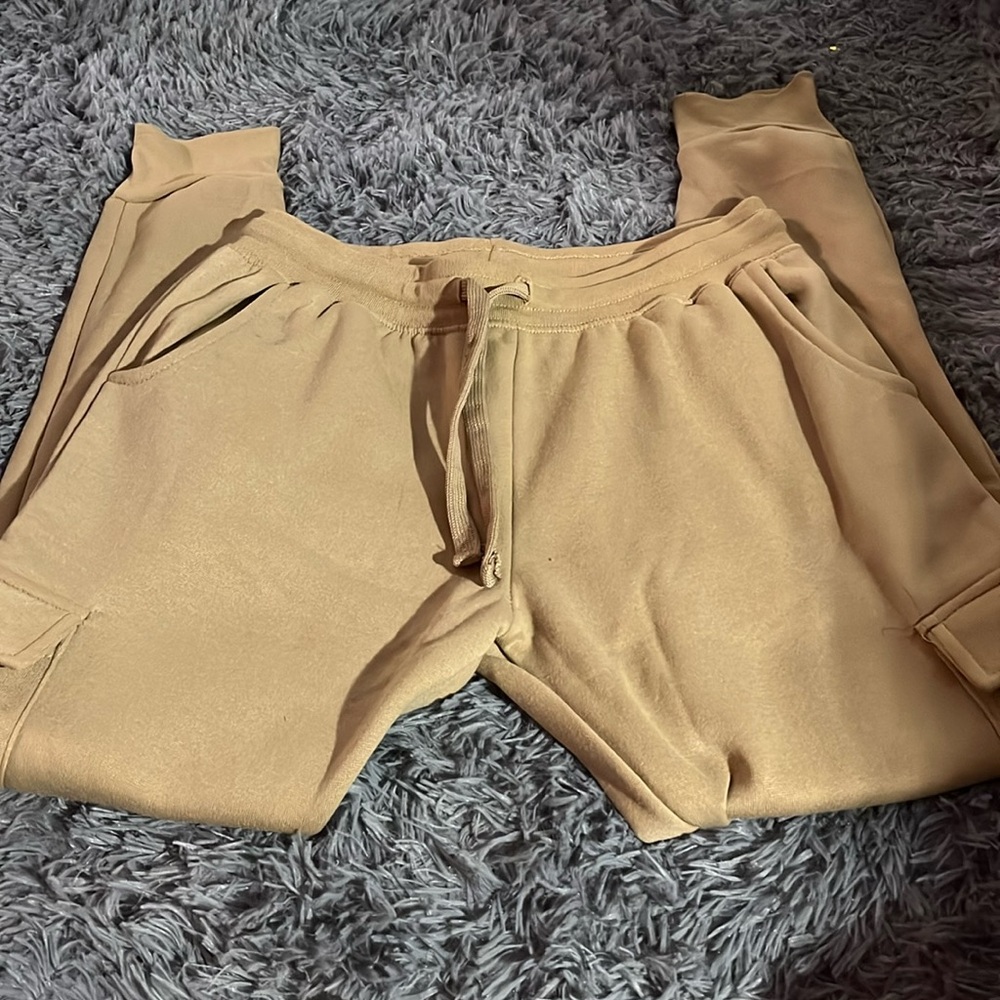 Green Goddess tan cargo sweatpants